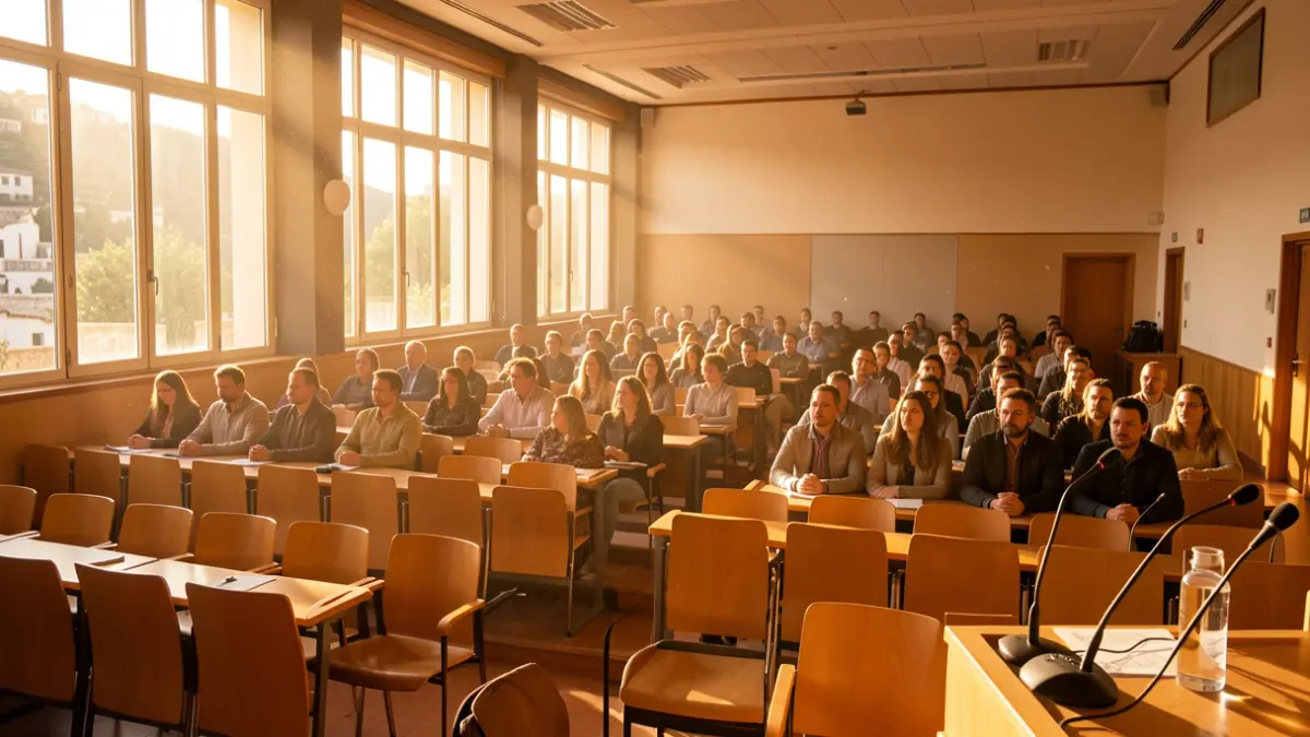 Imagen genérica de un aula universitaria en Canarias con luz de tarde.