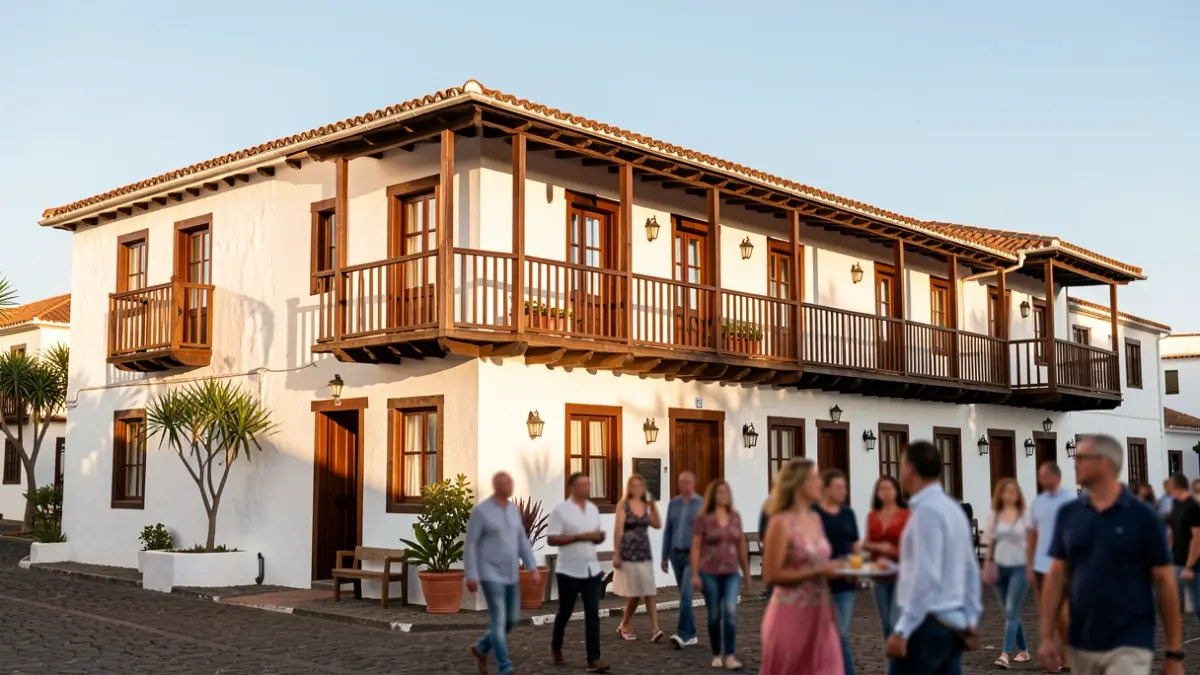 Fachada de la Escuela Hogar de Puerto del Rosario en Fuerteventura durante un encuentro de antiguos alumnos y docentes.