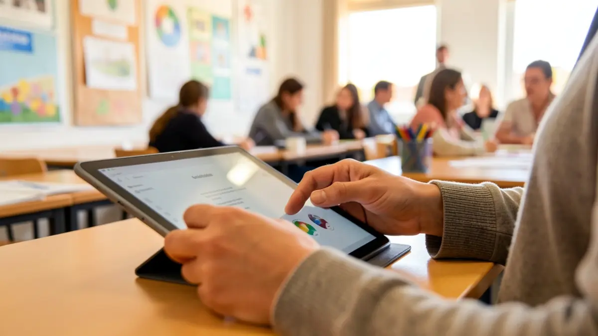 Generic image of a person using a tablet in a training environment.