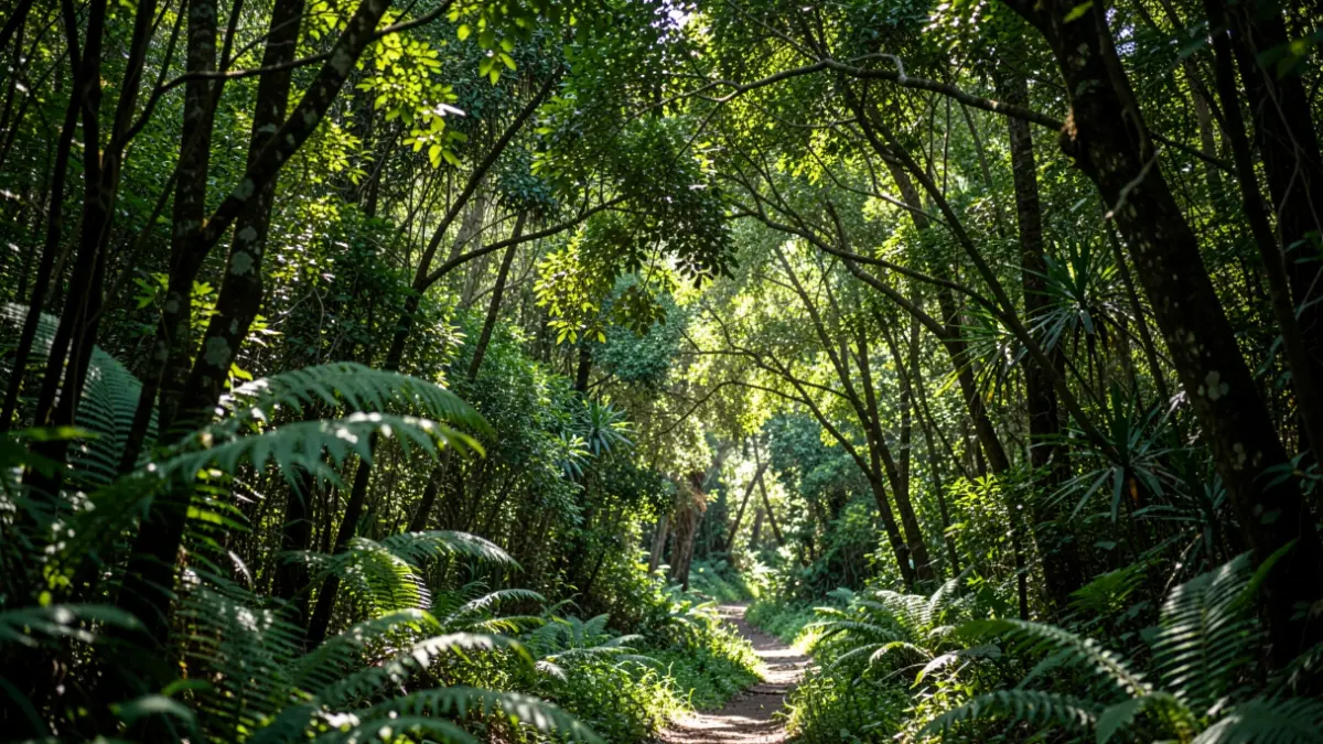 Imagen genérica de un bosque frondoso en Canarias con luz solar filtrándose.