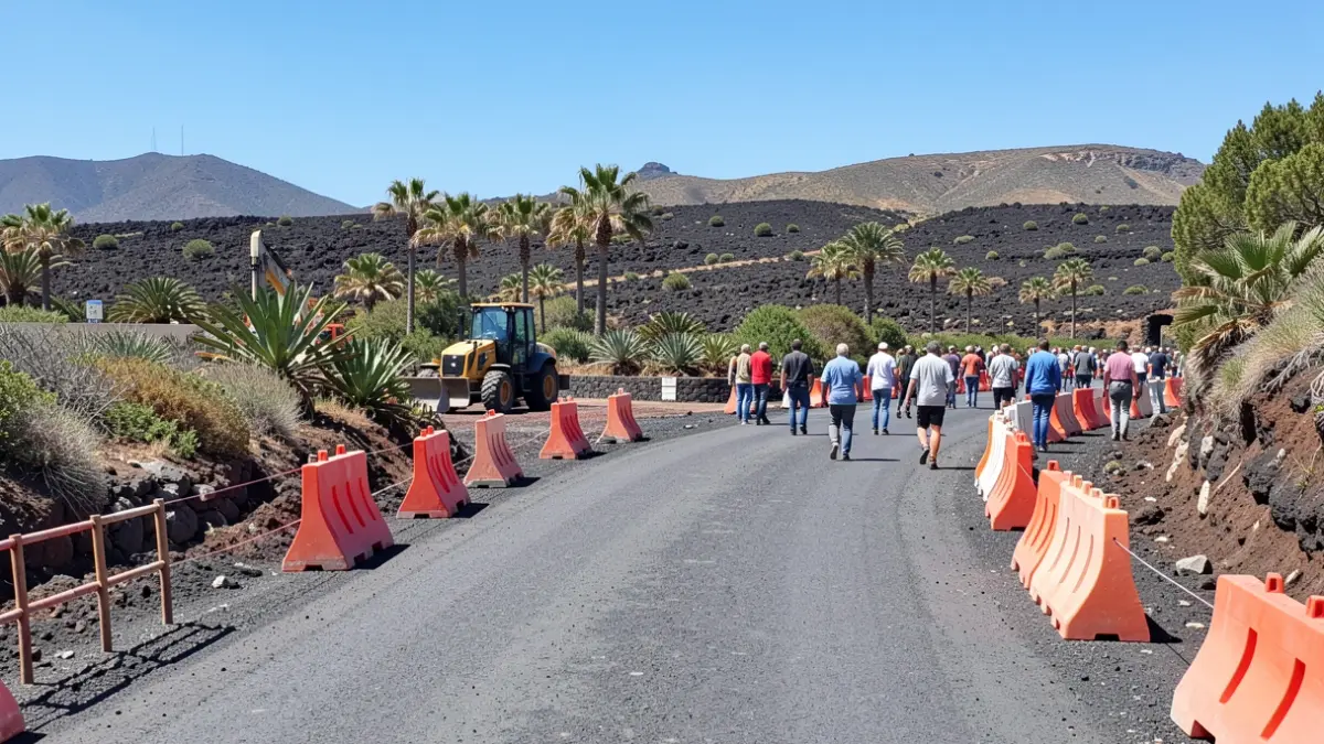 Imagen genérica de obras en un camino rural de Canarias con maquinaria.