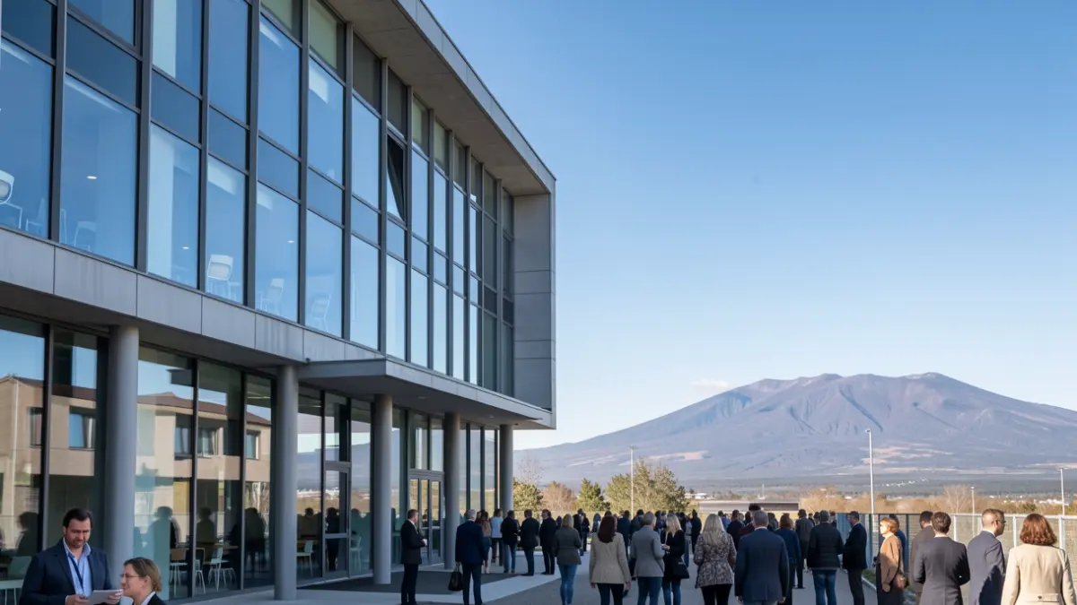 Facade of a modern university building with large windows.