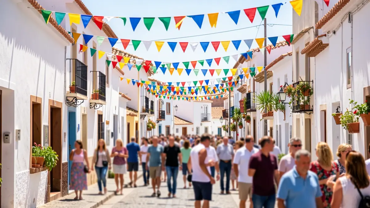 Generic image of a popular festival in a Canarian town with festive decorations and people in the background.