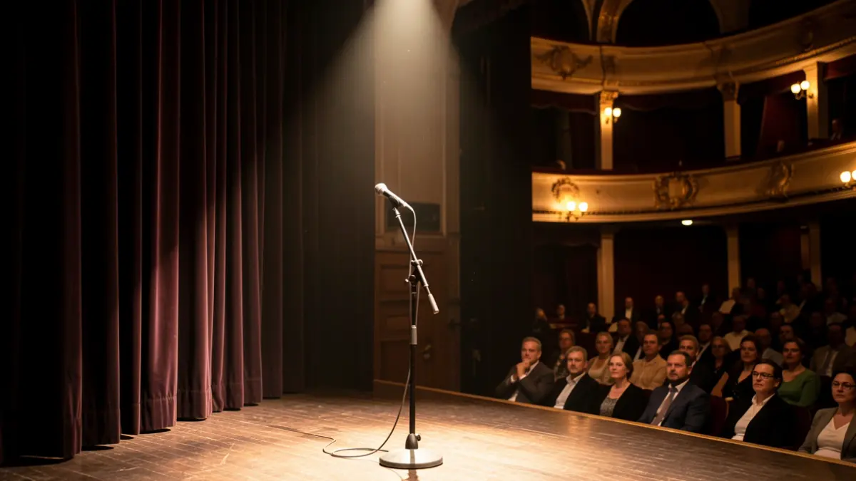Imagen genérica de un escenario de teatro con un micrófono.