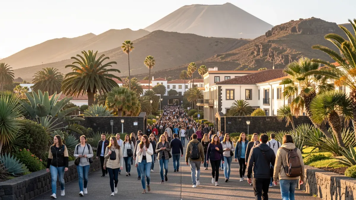 Imagen genérica de estudiantes llegando a un campus universitario en Canarias.