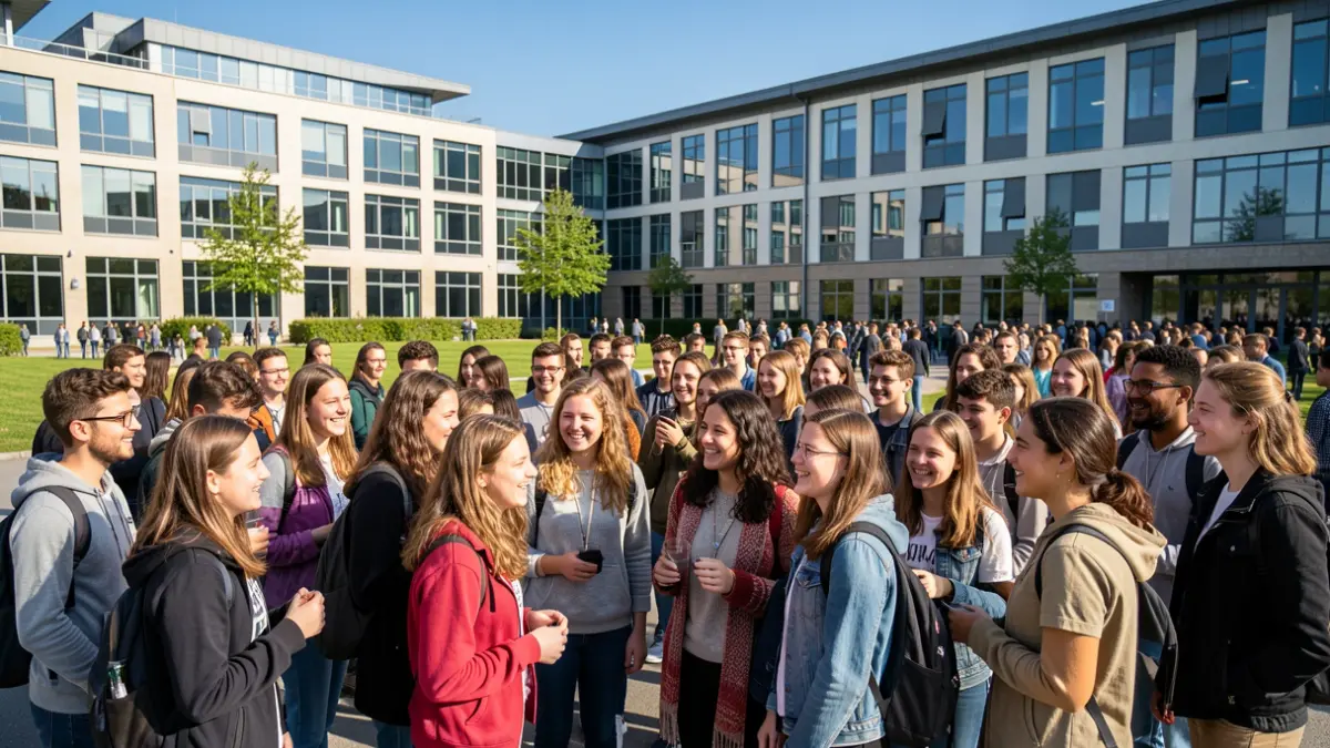 Imagen genérica de estudiantes universitarios de diferentes nacionalidades en un campus.