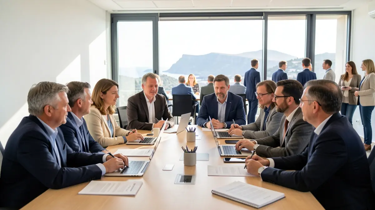 Imagen genérica de un taller de transición ecosocial en Canarias con profesionales discutiendo.