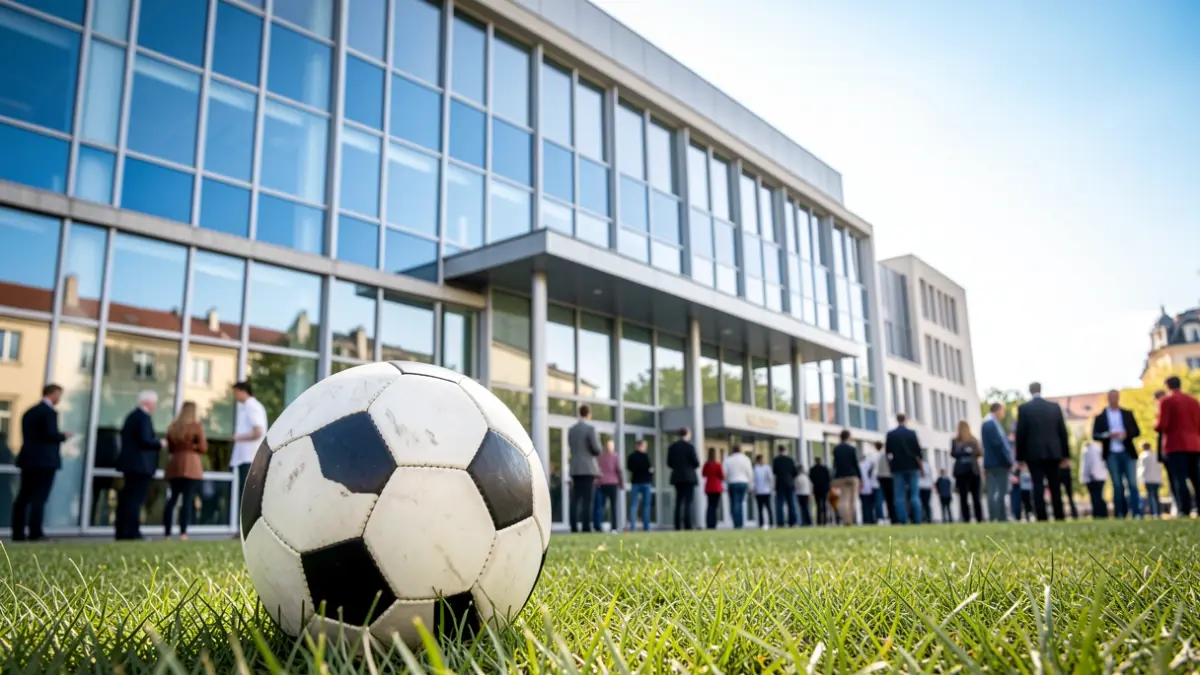 Imagen genérica de un edificio universitario y un balón de fútbol.