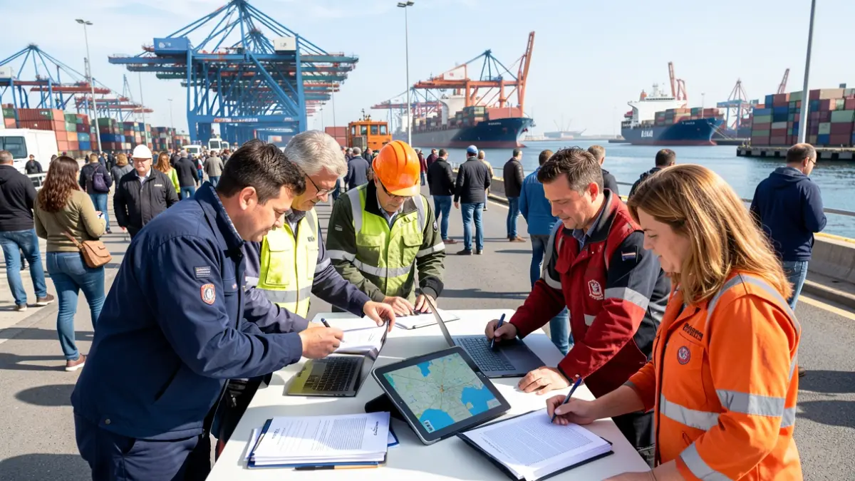 Image of workers collaborating in the Port of La Luz to improve mobility.