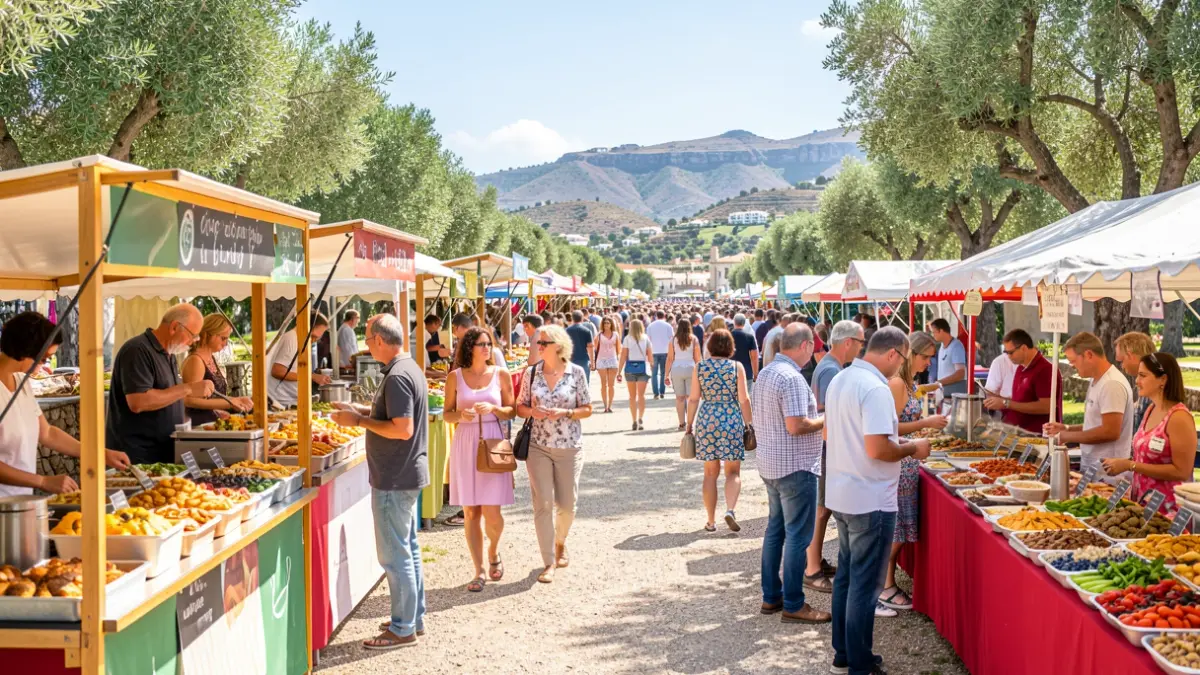 Imagen genérica de un festival gastronómico al aire libre con puestos de comida y gente disfrutando.