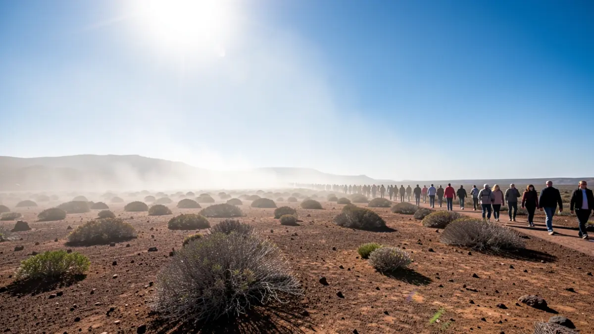 Paisaje volcánico de Lanzarote bajo un sol intenso durante un episodio de altas temperaturas.