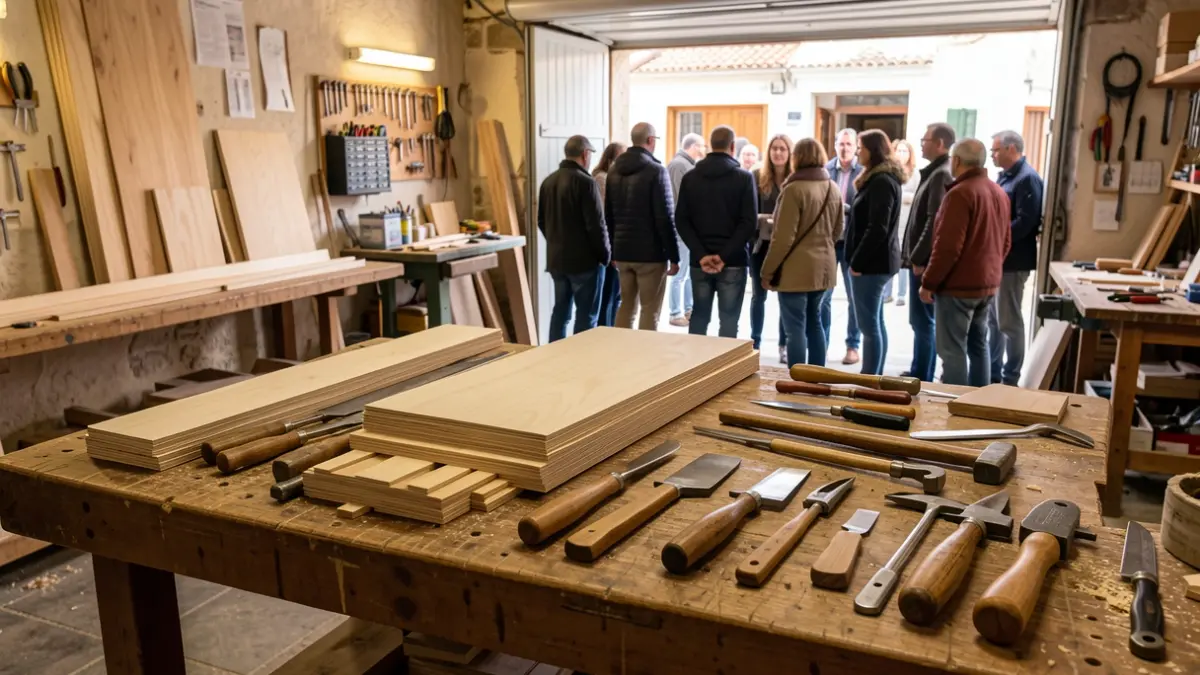 Tools and materials for wooden boat construction in a workshop in the Canary Islands.