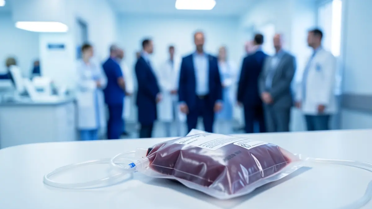 Imagen genérica de una bolsa de donación de sangre en un entorno hospitalario.