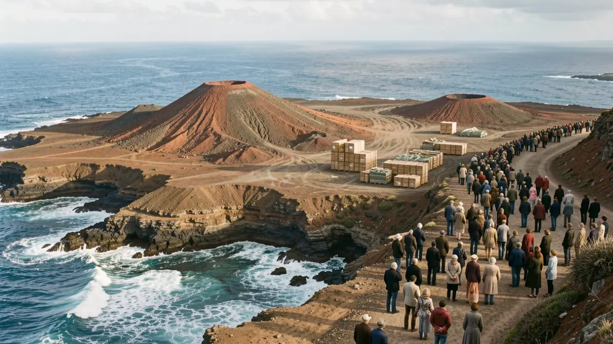 Imagen genérica de la economía de Canarias con elementos volcánicos y del mar.