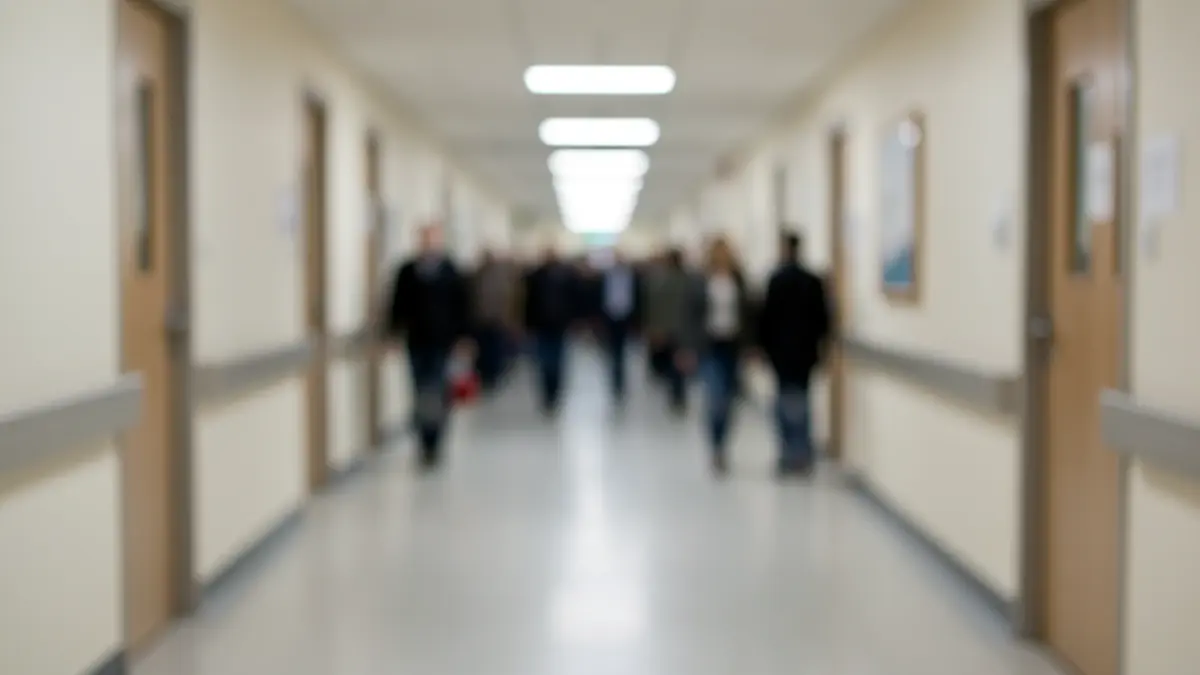 Generic image of an empty and dimly lit hospital corridor.