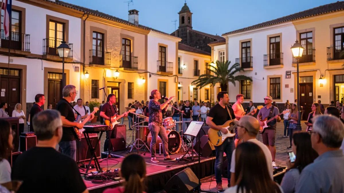Imagen genérica de un concierto al aire libre en una plaza canaria al atardecer.
