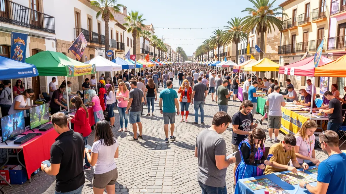 Generic image of a town square in Canarias filled with people enjoying leisure and commercial activities.