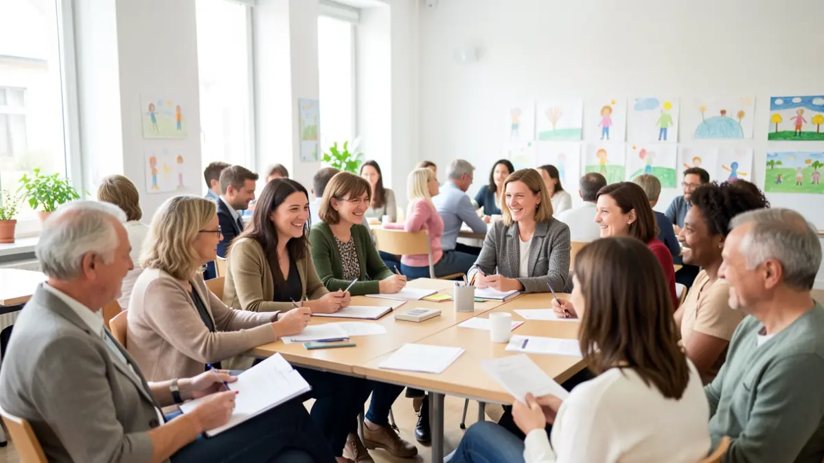 Generic image of parents and teachers collaborating in an educational setting.