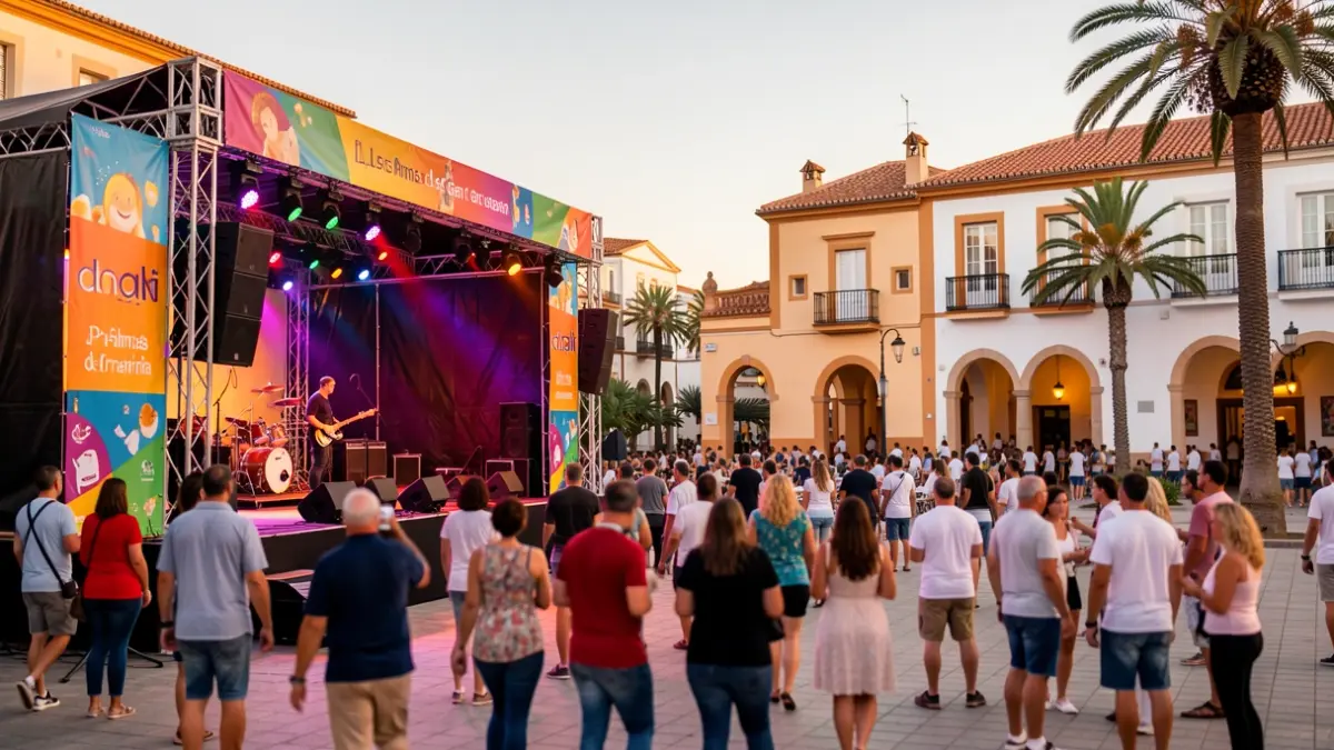 Escenario al aire libre en una plaza de Las Palmas de Gran Canaria durante un evento cultural.
