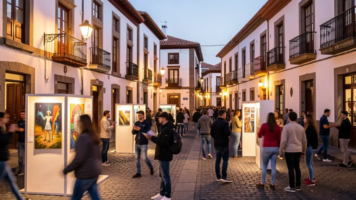 Generic image of a town square with people enjoying art and photography.