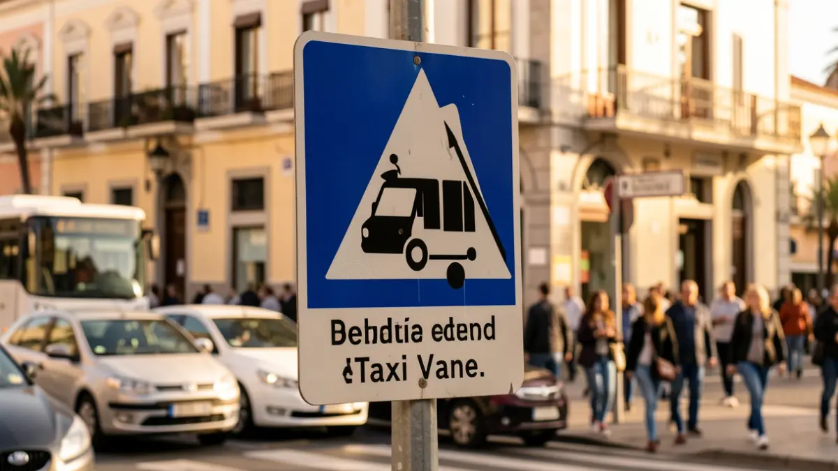 Sign for a dedicated bus and taxi lane in Santa Cruz de Tenerife.