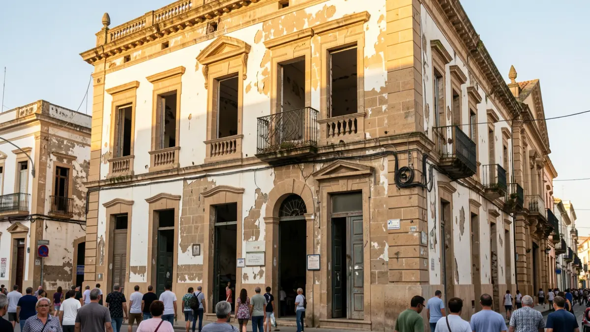 Fachada de un edificio antiguo y abandonado en la calle León y Castillo de Las Palmas de Gran Canaria.