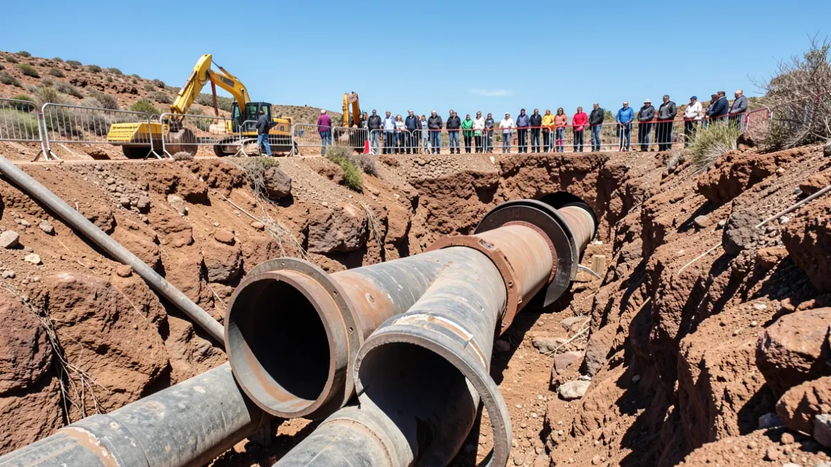 Sewage pipes under construction in a ravine in Santa Brígida.