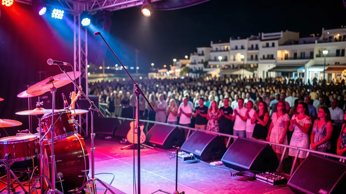 Escena de concierto en La Cícer con luces de escenario y público. Imagen genérica de música.