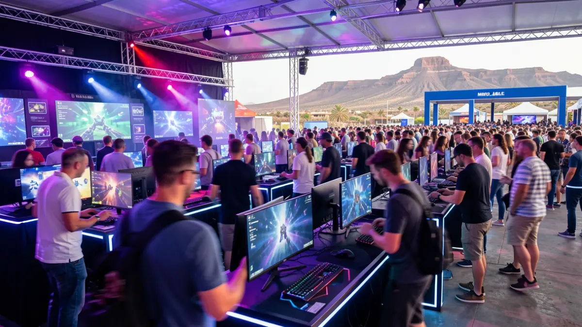 Image of the Pájara Gaming Fest in Morro Jable, showing people enjoying video games and technology.