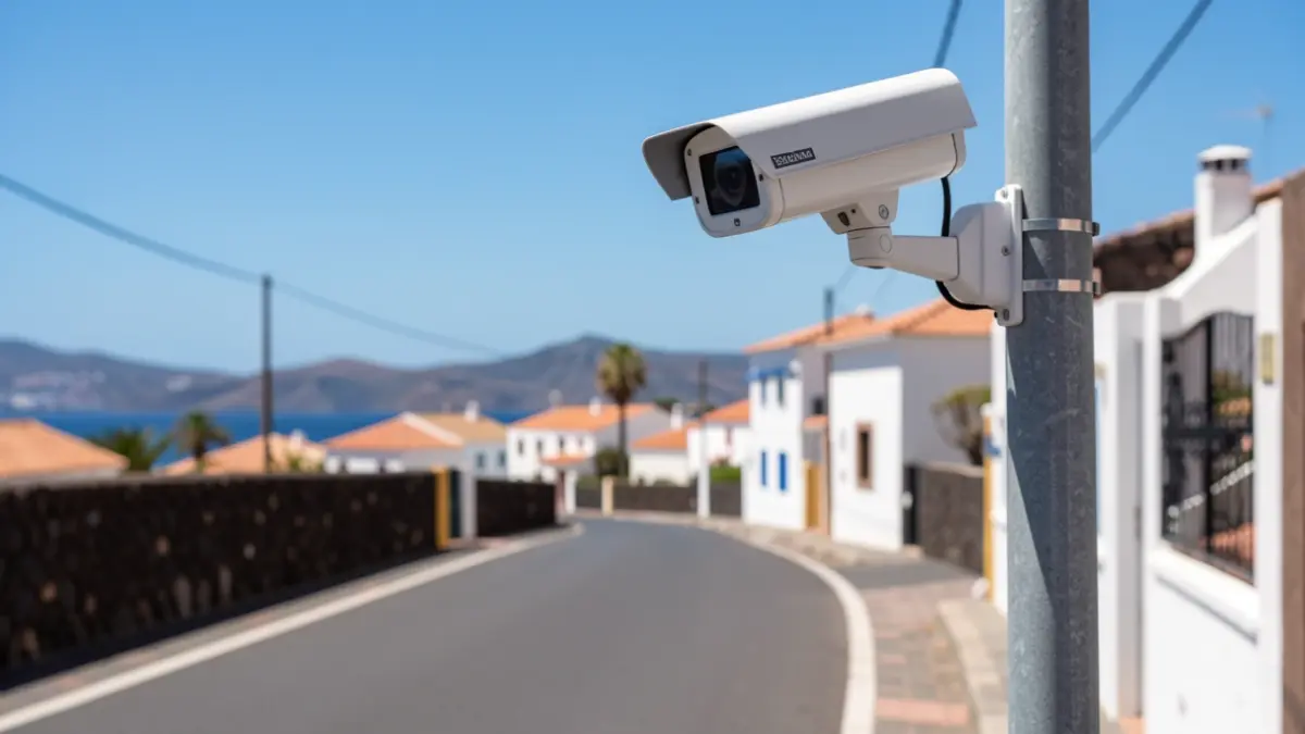 Road surveillance camera and license plate reader installed on a street in Pájara.