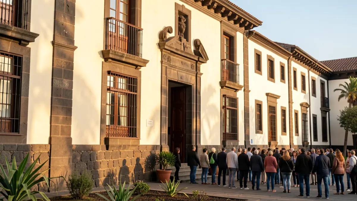 Facade of a university building in Canarias with traditional architecture.