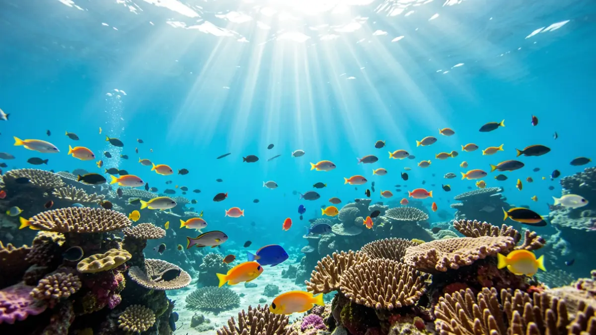 Image of marine life in La Palma, featuring colorful fish and coral reefs under sunlight.
