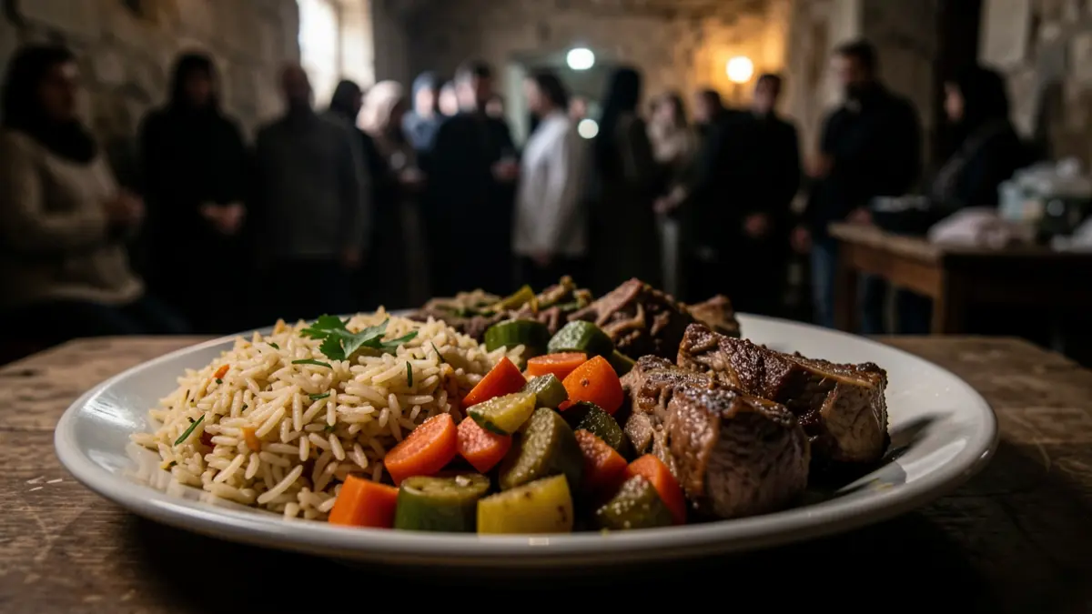 Plato de comida palestina cocinado bajo condiciones difíciles.