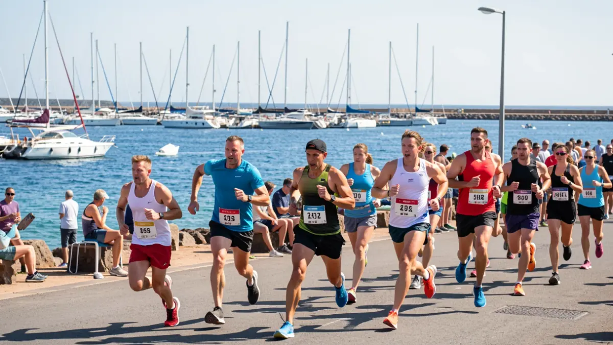 Athletes competing in Puerto Calero, Lanzarote, during a strength and endurance event.