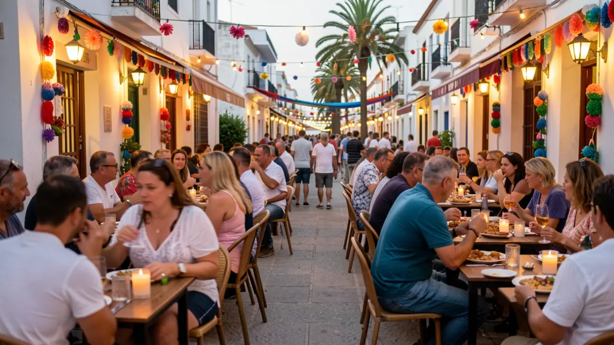 Imagen genérica de un ambiente festivo en una ruta de tapas en Puerto del Rosario, con gente disfrutando de comida y bebida.