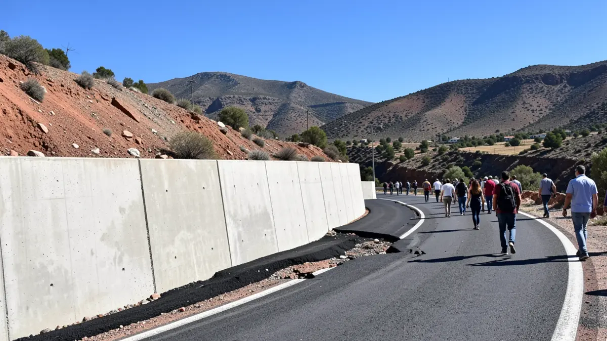 Imagen de la carretera de Temisas en Gran Canaria tras las obras de reparación del muro de contención.