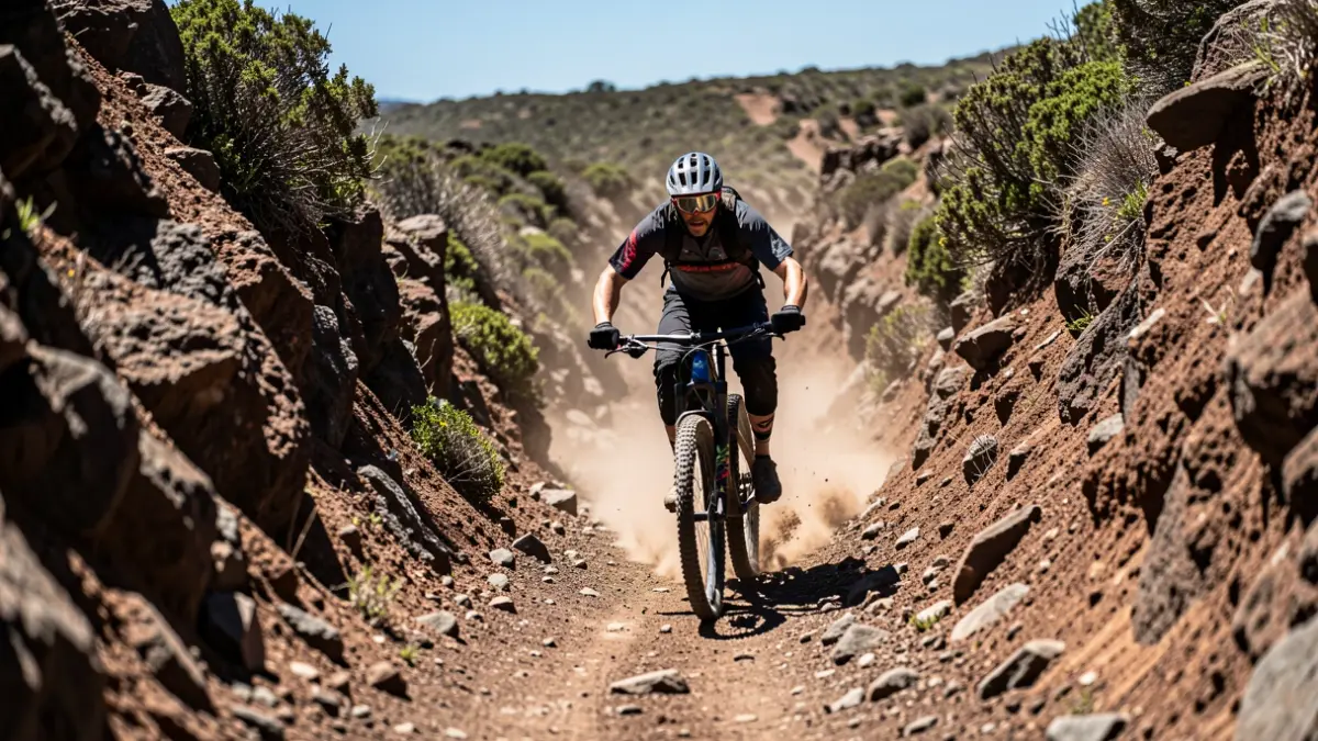 Mountain bike descent in the La Asomada ravine, La Guancha.