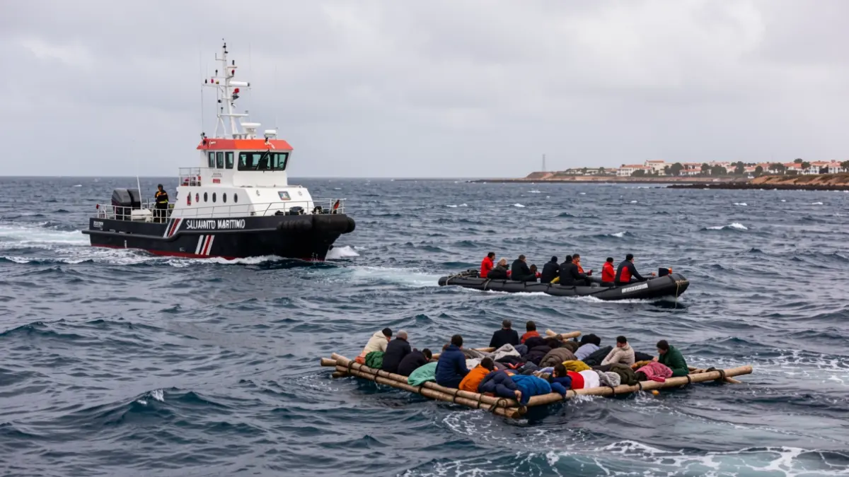 Migrant rescue operation at sea near Lanzarote by Salvamento Marítimo.