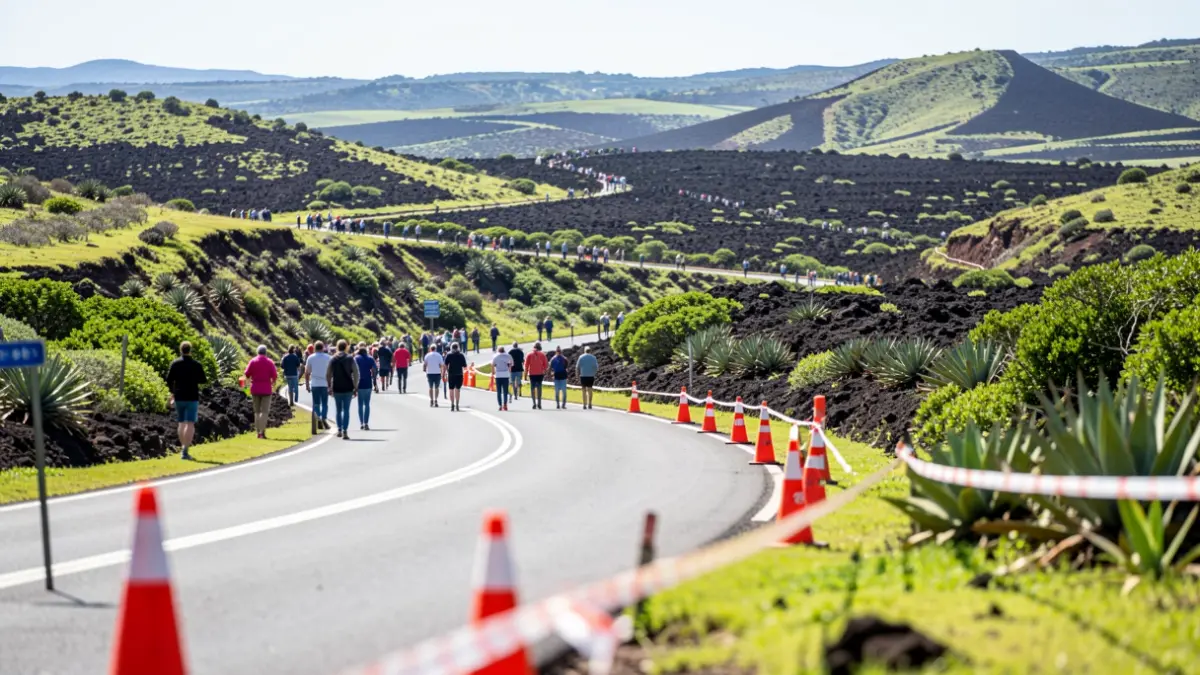 Generic image of a road in La Palma with race signage.