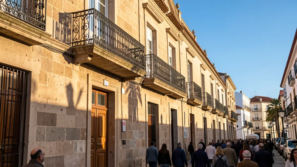 Fachada de un edificio municipal en Gran Canaria con balcón tradicional.