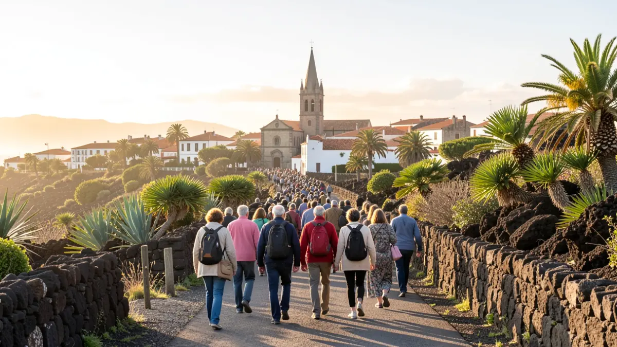 Imagen genérica de peregrinos caminando hacia la Villa de Teror en Gran Canaria.