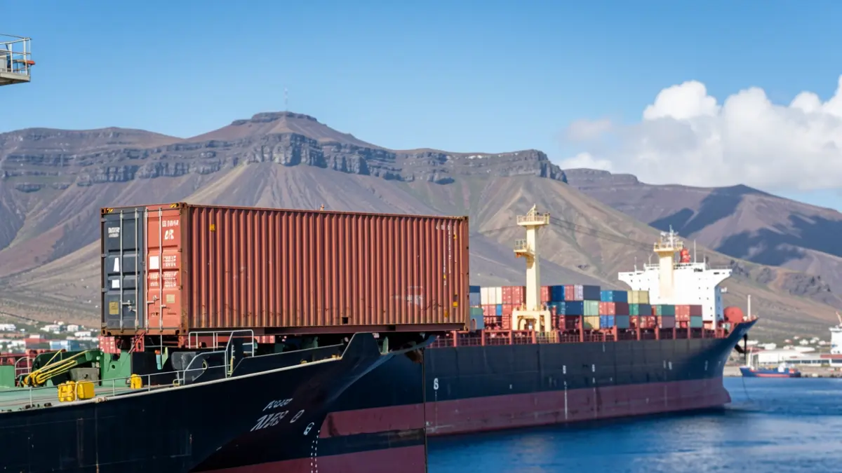 Humanitarian aid containers being loaded onto a ship in the Canary Islands.
