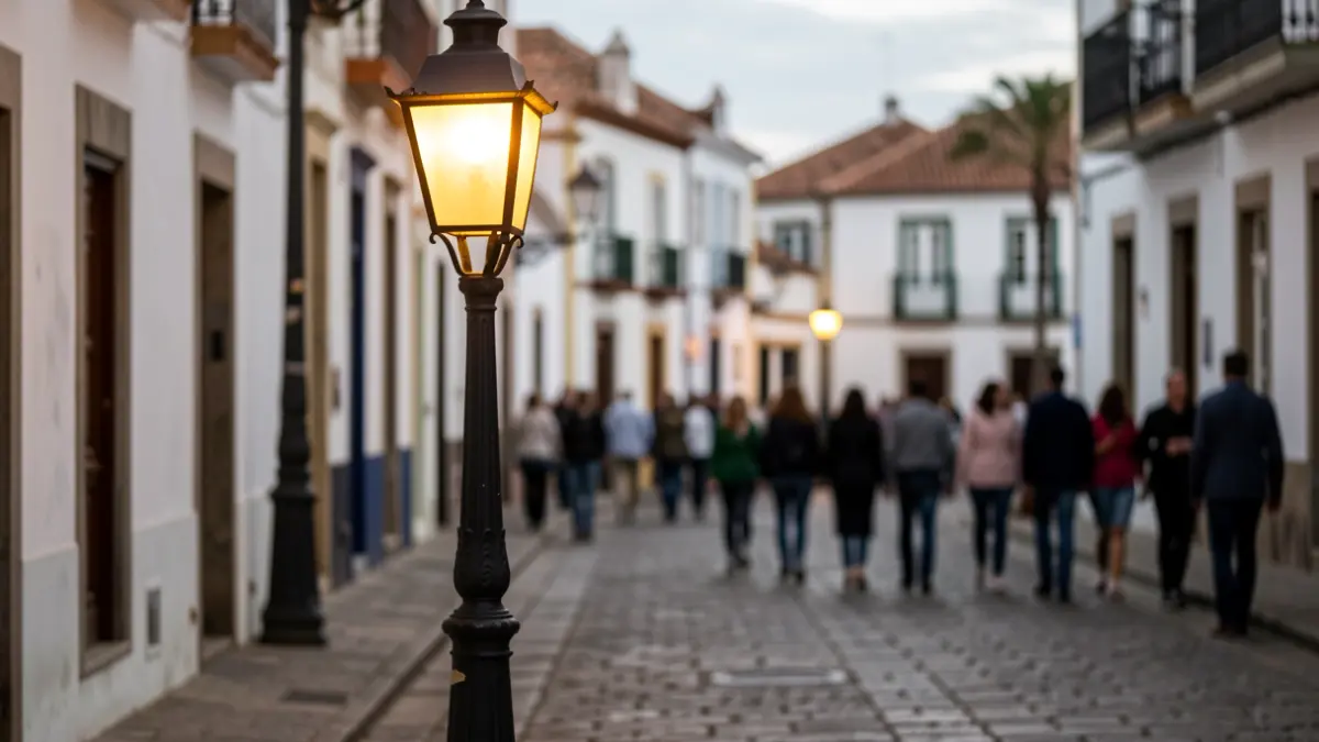 Generic image of a street with streetlights in Santa Cruz de Tenerife.