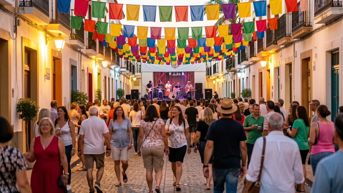 Imagen genérica de una calle animada en Santa Cruz de Tenerife durante una fiesta popular con gente disfrutando de actividades.