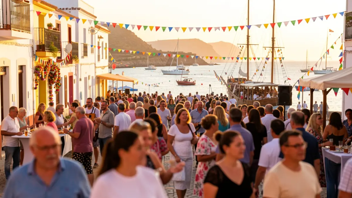 Generic image of a coastal neighborhood in Canarias celebrating a festival with music and a festive atmosphere.