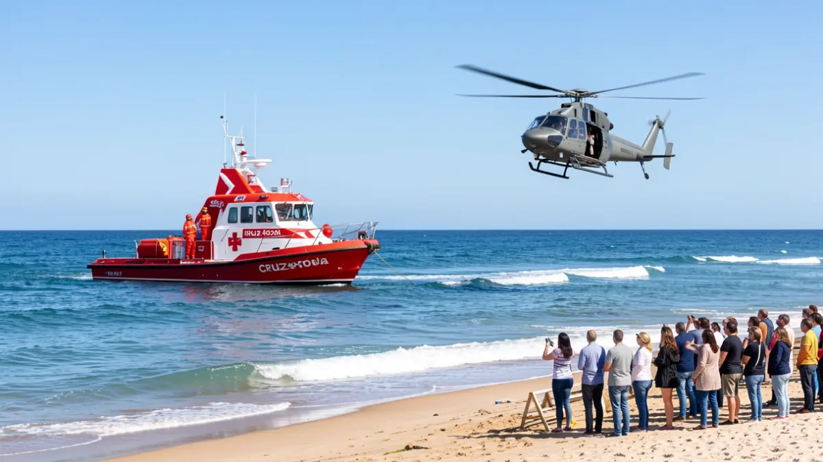 Simulacro de salvamento acuático en la playa de La Laja con Cruz Roja y Salvamento Marítimo.