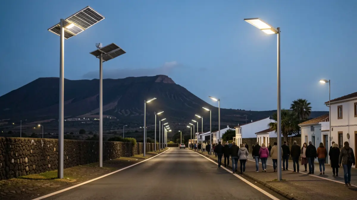 Iluminación pública con paneles solares en una calle de Tacoronte.