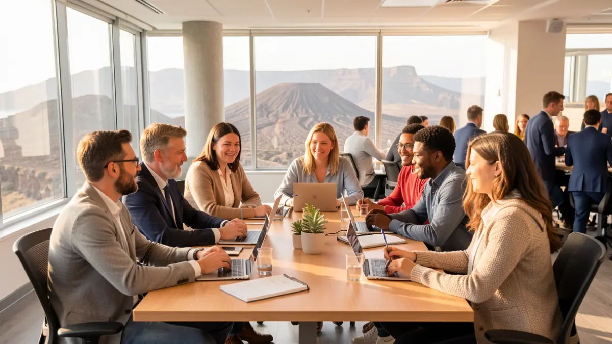 Profesionales diversos colaborando en una oficina en Gran Canaria.