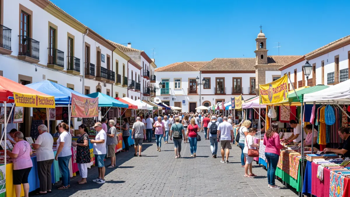 Image of the XIX Fair of Opportunities in Tegueste, with commercial stalls and family activities in the streets.