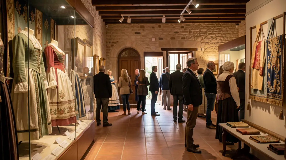 Exhibition of traditional Canarian clothing in a cultural center.